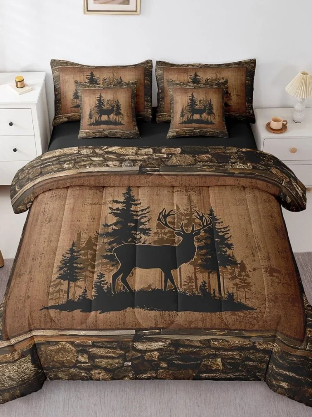Deer Comforter Set with Sheets Queen Size 7 piece Kids Rustic Deer Hunting Beddi